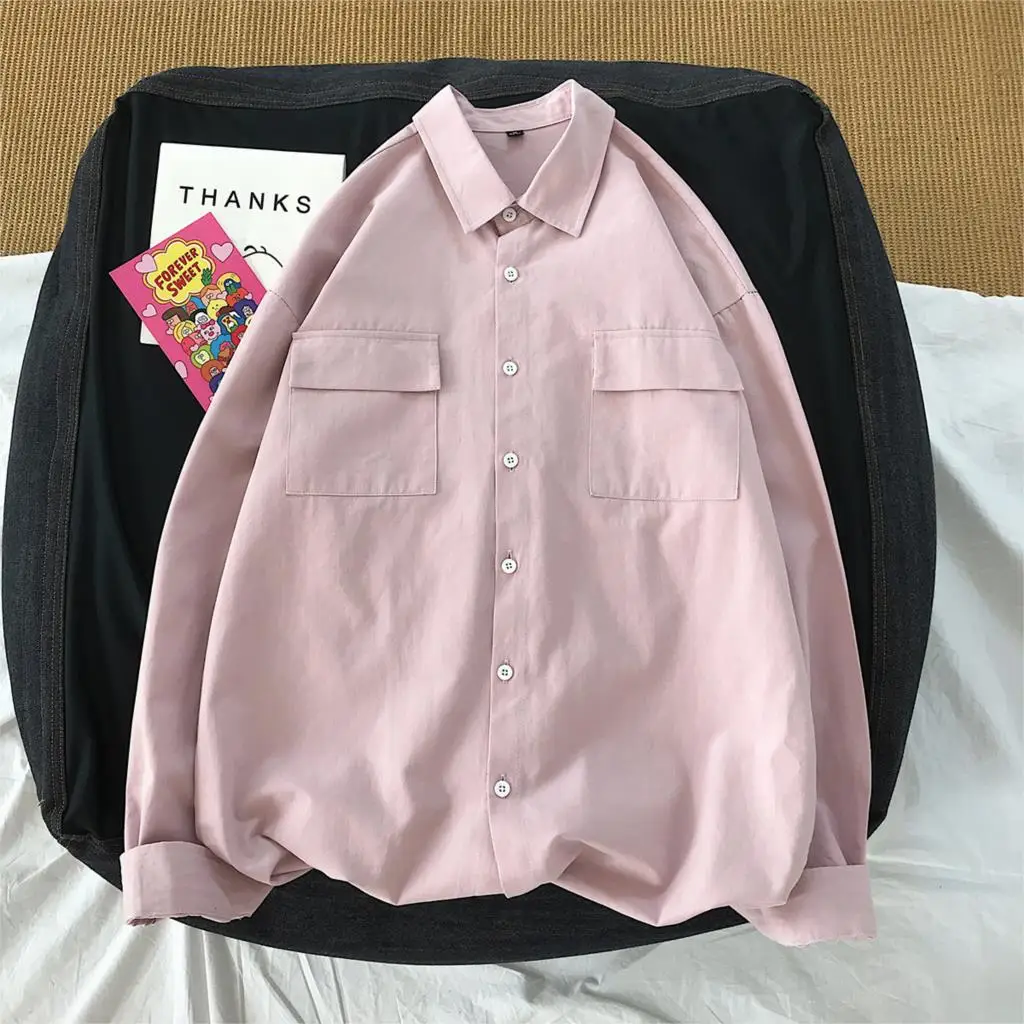 Privathinker, однотонная женская рубашка в студенческом стиле, женские блузки с длинным рукавом, цветные женские хлопковые блузки, рубашки, офисные Топы - Цвет: Pink(AsianSize)