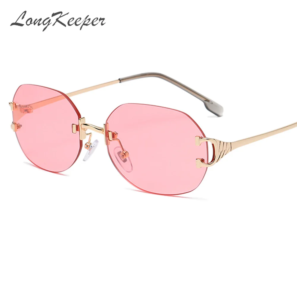 

LongKeeper Rimless Irregular Sunglasses Women Vintage Pink Purple Shades Ladies Candy Color UV400 Eyewear oculos feminino