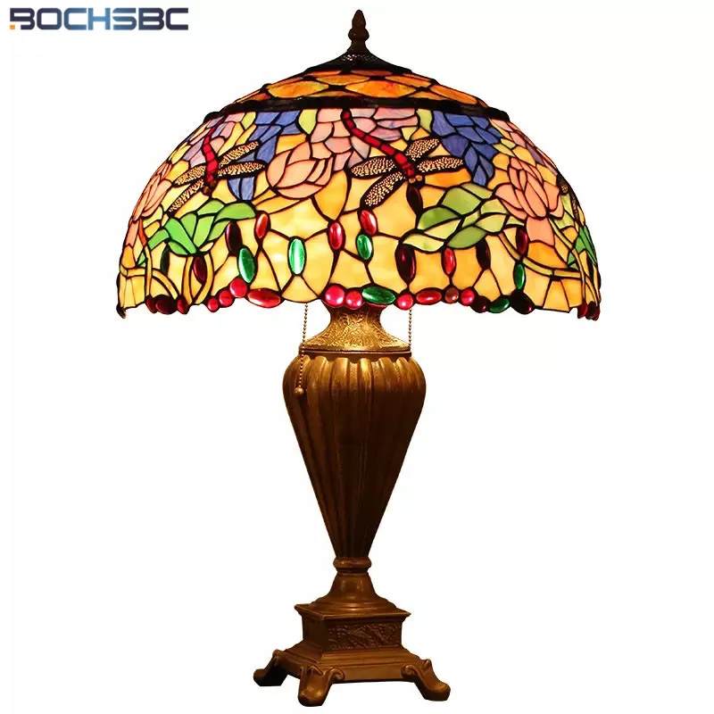 

BOCHSBC Tiffany Table Lamp Multi Color Stained Glass Desk Light Butterfly Dragonfly Goddess Lotus Home Decor Nordic Art Lighting