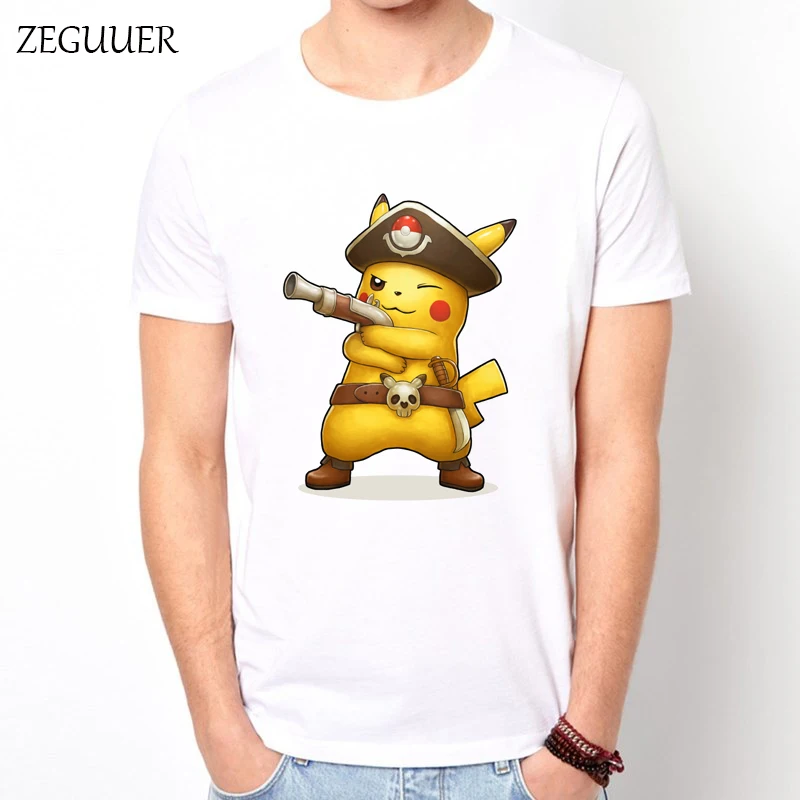 

New Pokemon Pirate Captain Pikachu Tshirt Interesting Harajuku Printing Streetwear Men Tshirt High Quality Unisex Boyfriend Gift