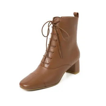 

Women Genuine Leather Boots Ankle Boots Fashion Chelsea Med Heels Ladies Booties Ladies Shoes Size 40