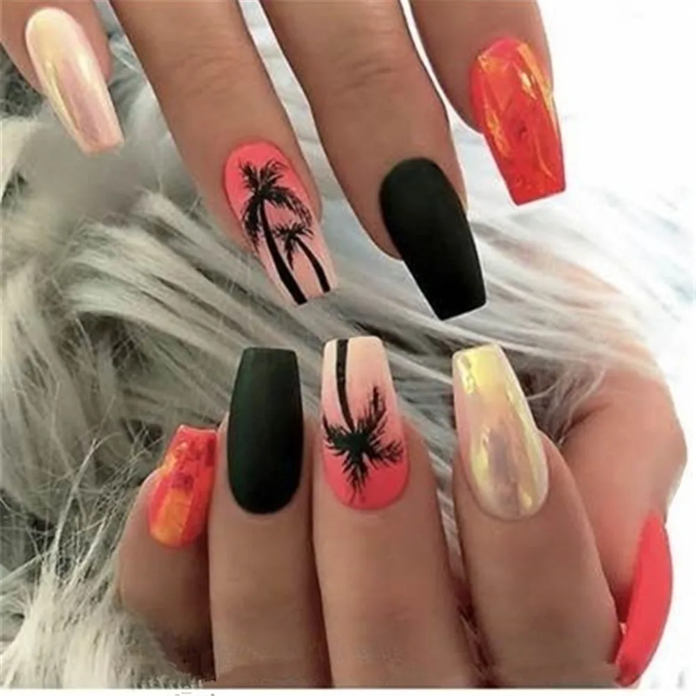 2PCS Tropical Style Coconut Tree Nail Stickers Summer Palm Tree Design Water Transfer Paper Nail Decals DIY Art Decoration nail stickers,nail art decoration,nail decals
