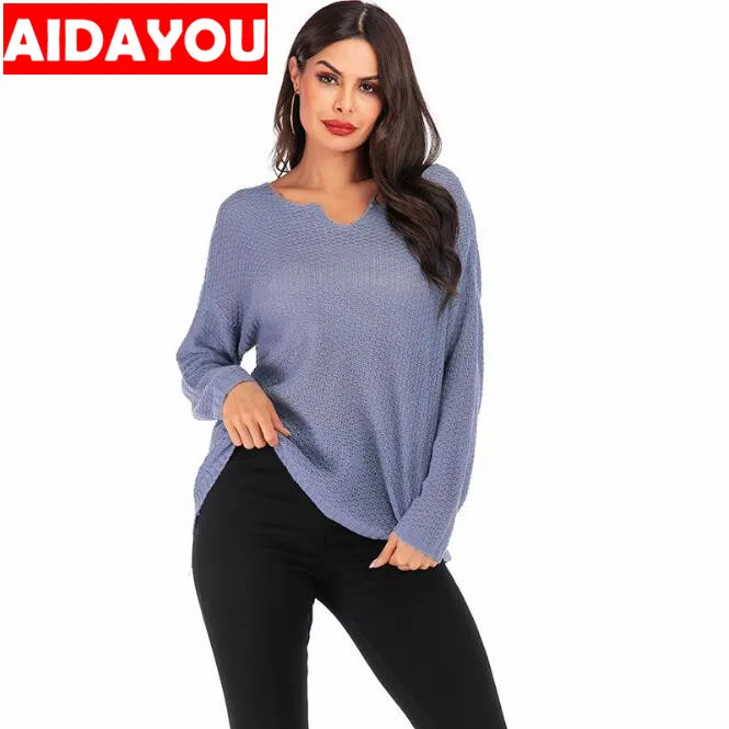 

Womens knitted pullover sweater Long sleeve Thin section Loose V-neck jumper ladies sweater ouc301