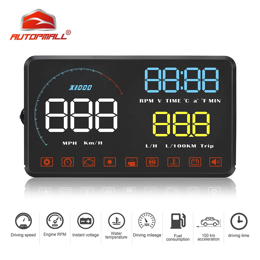 

A9 Car HUD Head Up Display OBD2 II Car-Styling Hud Display Overspeed Warning System Speed Windshield Projector Voltage Alarm HUD