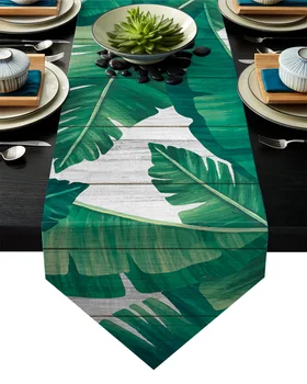 

Tropical Plants Palm Leaves Wooden Table Runners For Wedding Party Decoration Modern Table Runner Home Kitchen Decor