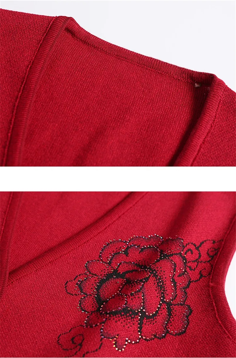 Middle-aged women Print Sweater Vest Autumn Winter vests Sweater knit Cardigan Womens Short Plus size Sweater Vests Jackets F856