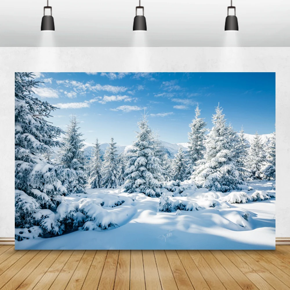 Winter Photophone Forest Pine Trees Snow Mountains Interior Home Decoration Photography Backdrop Photo Backgrounds Photozone