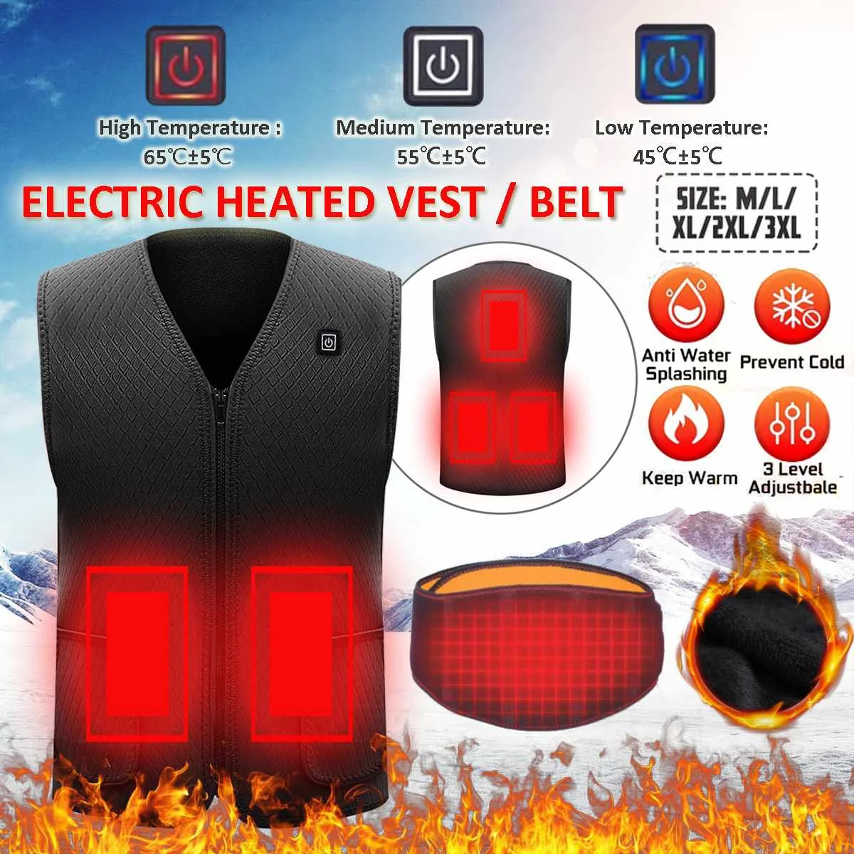 

Universal Winter Electric Heating Hooded Coat Jacket Temperature Control USB Abdomen Back Intelligent Safety Vest Clothing