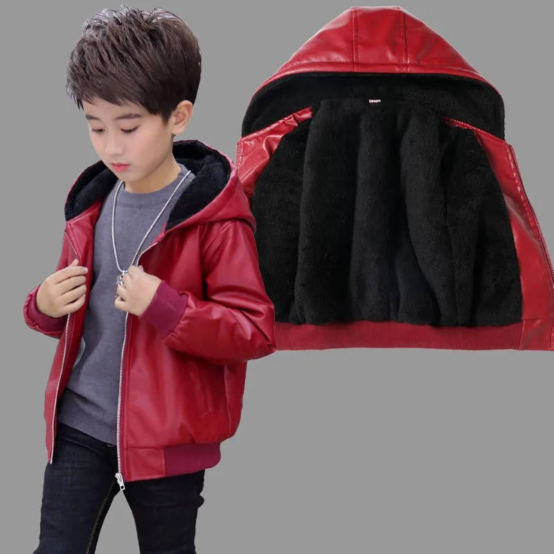 New Baby Boy Jacket Leather Fleece Thickness Fashion Kids Coat 2-12 Old Size Autumn Winter 9BBT038 - Цвет: Красный