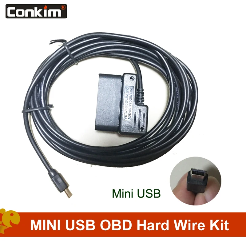 Conkim OBD жесткий провод комплект минимужчина соединителя USB помощь при парковке автомобиля Камера 5V 1.6A Питание для gps навигации