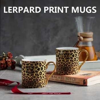 

2pcs/set 400ml Fine bone china Elegant Coffee Mug and Spoon Fashion Ceramic Coffee Mugs Leopard Travel Cup Perfect Birthday Gift