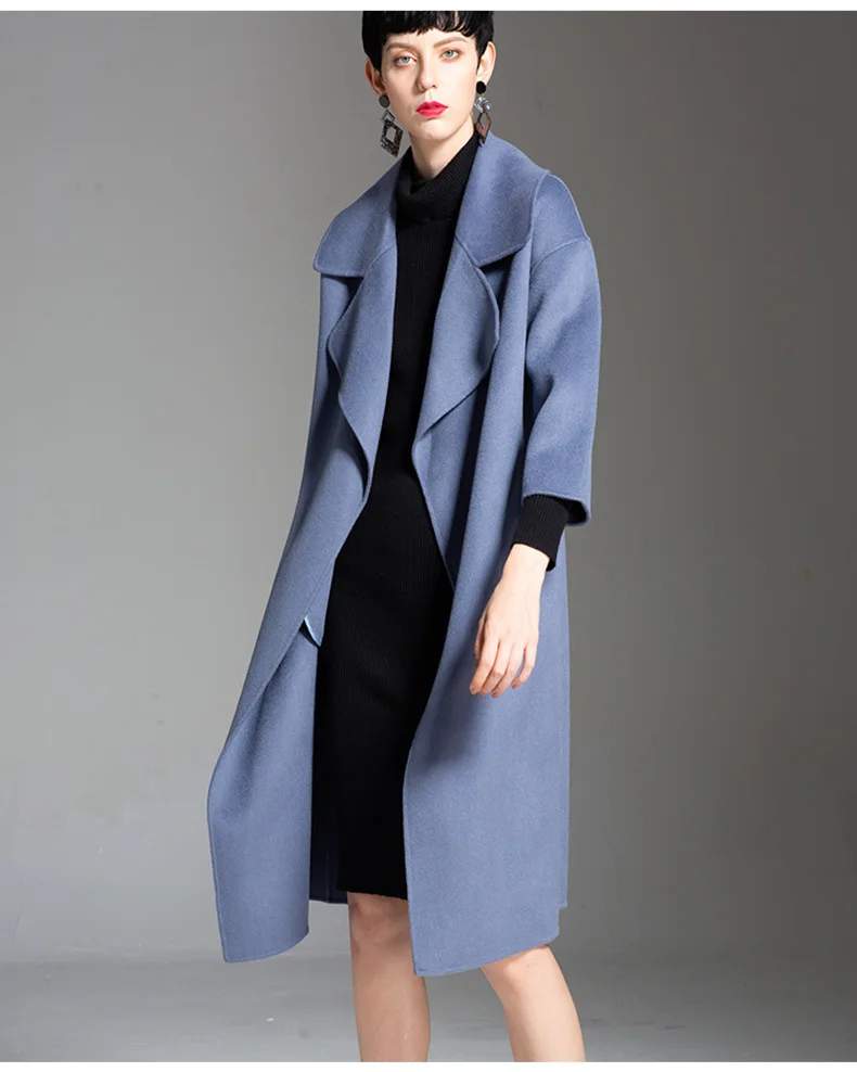 women's winter overcoats blue belt Double-sided wool cashmere outwear autumn plus size ladies fashion long free ship