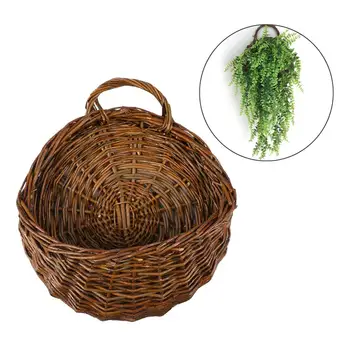 

Retro Idyllic Woven Hanging Basket Natural Wicker Hanging Storage Handmade Vase Basket For Home Garden Wall Decoration