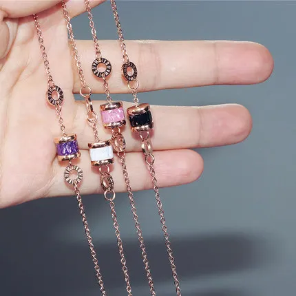 

YUN RUO Fashion Roman Number Colorful Zircon Bracelet Woman Gift Rose Gold Color Titanium Steel Jewelry Never Fade Drop Shipping