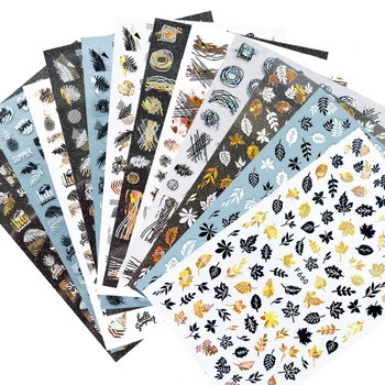 

1pc Summer Holo Nails Art Stickers Decals Gold Black White Leaf Manicuring Foils Geometric Slider Nail Art Adhesive Decoration