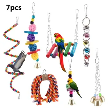 

7 Packs Bird Swing Chewing Toys- Parrot Hammock Bell Toys Suitable for Small Parakeets, Cockatiels, Conures, Finches,Budgie