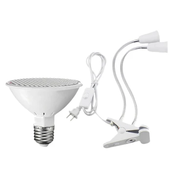 

New E27 Led Grow Light Dual Heads Clip on Flexible Extension Bulb Lamp Holder Plug, with Light Bulb Plug