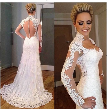 

Brazil Hot Sale Newest Lace Applique Abito Lungo Cerimonia Donna Long Sleeve bridal gown 2019 For Real mother of the bride dress