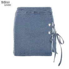 Сексуальные женские кожаные юбки высокого качества со шнуровкой, новинка, осенняя женская джинсовая мини-юбка с высокой талией, повседневная женская одежда