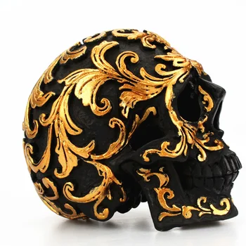 

1pc Skull Ornament Creative Golden Flower Resin Small Size Funny Desktop Ornament Skull Head Ornament Skeleton Decoration