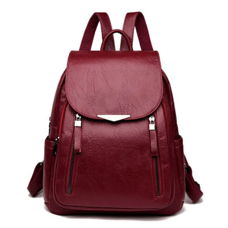 

Women Backpack PU Female backpacks Vintage Leather School Bags Large Capacity School Bag for Girls Double Zipper Shoulder Bags