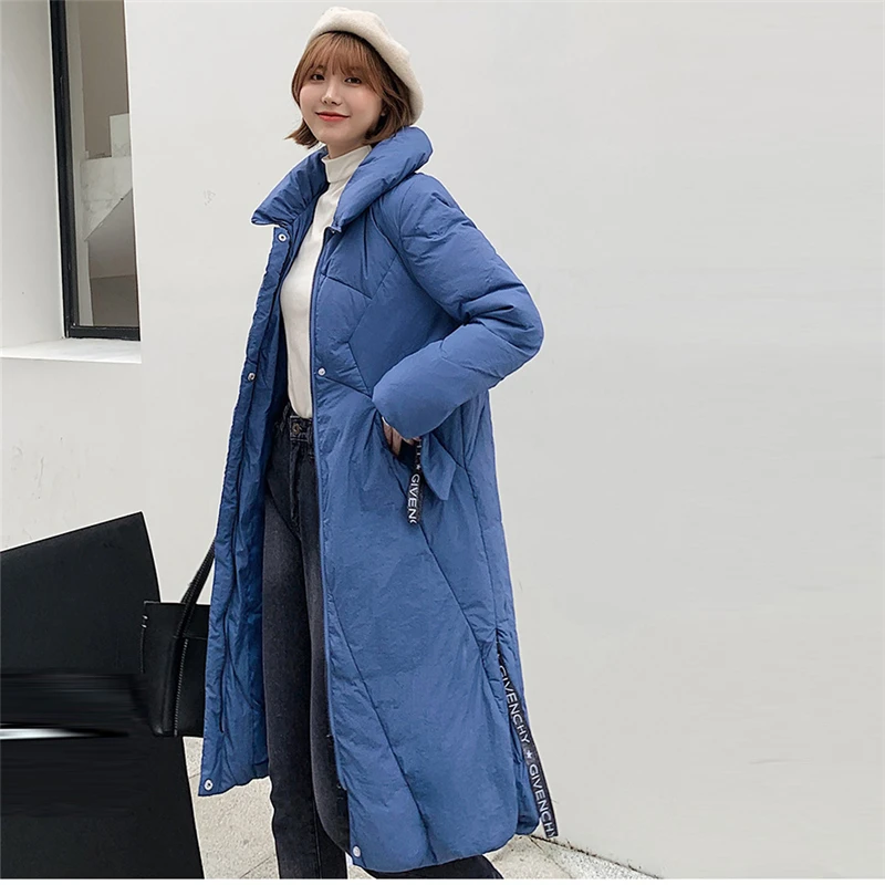 

2019 New Korean Winter Down jacket Thick Slim white duck down Coat Long-sleeved stand collar Long Loose Women Outerwear P064