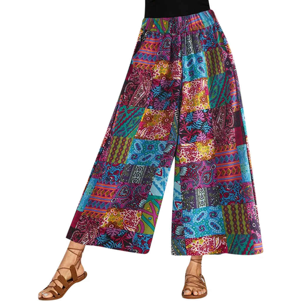 

Feitong Fashion Womens Plus Size Ethnic Style Print Elastic Waist Pocket Trousers Pants Joggers Trousers pantalones