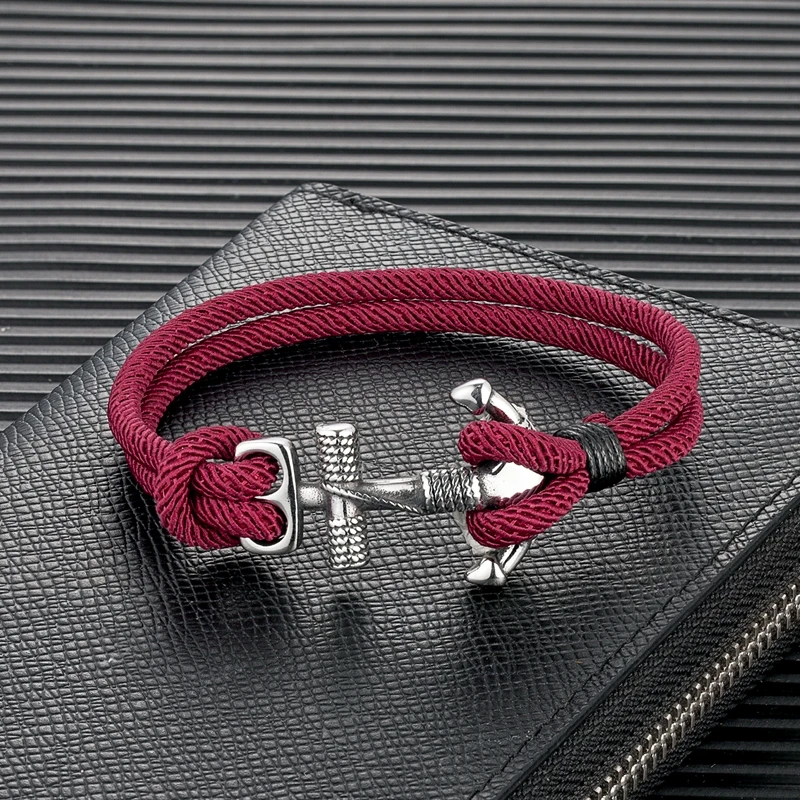 Bracelet Jewelry Waterproof Anchor Bracelets Men Double Strand Nautical Survival Rope Bracelet for Women Stainless Steel Navy Sport Buckle