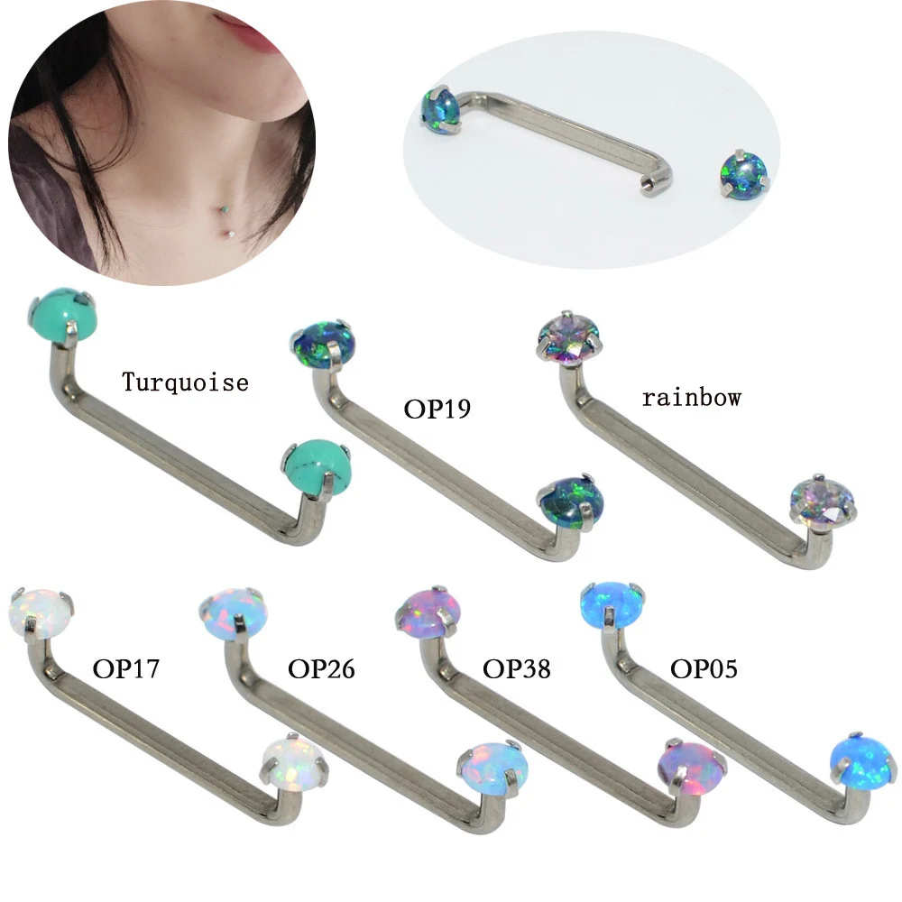 

G23 Titanium Micro Dermal Anchors Opal Gem Industrial Barbell Piercing Surface Bar Skin Anchors Piercings Body Jewelry wholesale