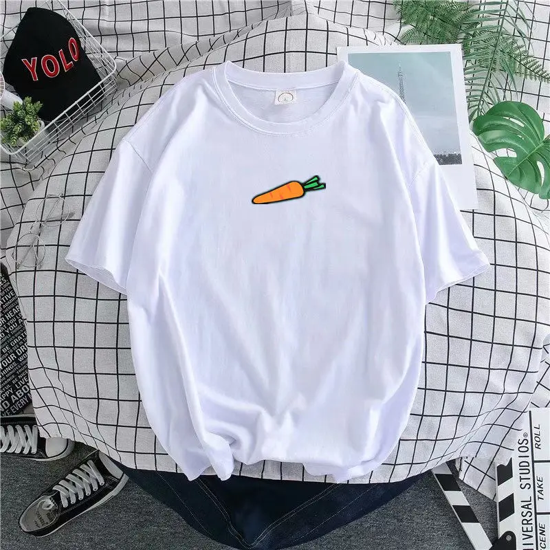 

100% Cotton Summer T Shirt Female Plus Size Tumblr Grunge Print Harajuku Kawaii Radish T-shirt Clothes Ulzzang
