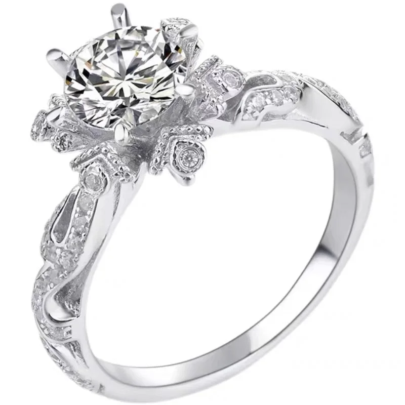 Wedding Rings for Women White Gold Plated Hollow Flower Cubic Zirconia