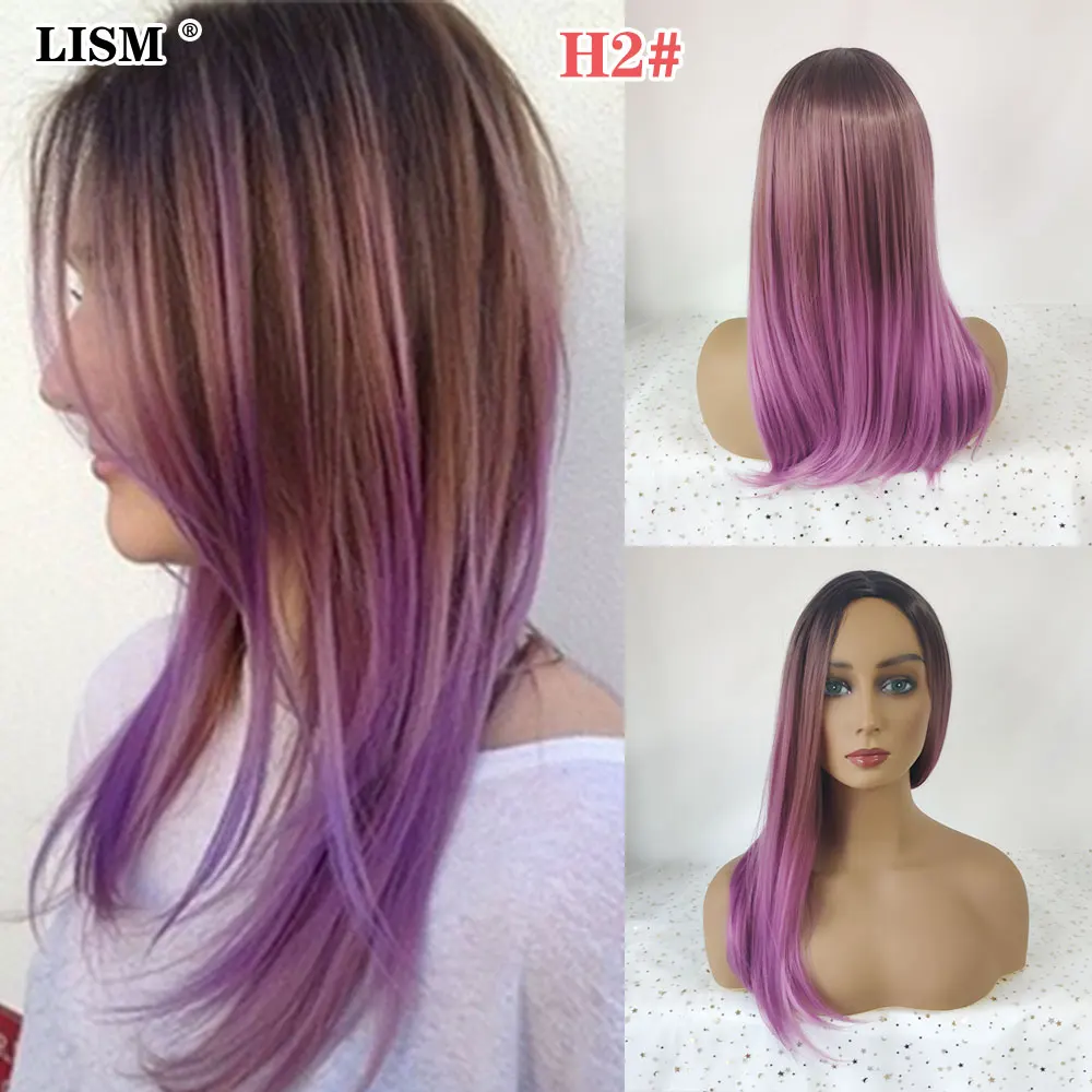 Women Fashion Harajuku Wig Straight Hair Purple/Pink/Blue/Brown Synthetic Wigs with Bang Pelucas Natural Peruca Loira Cosplay