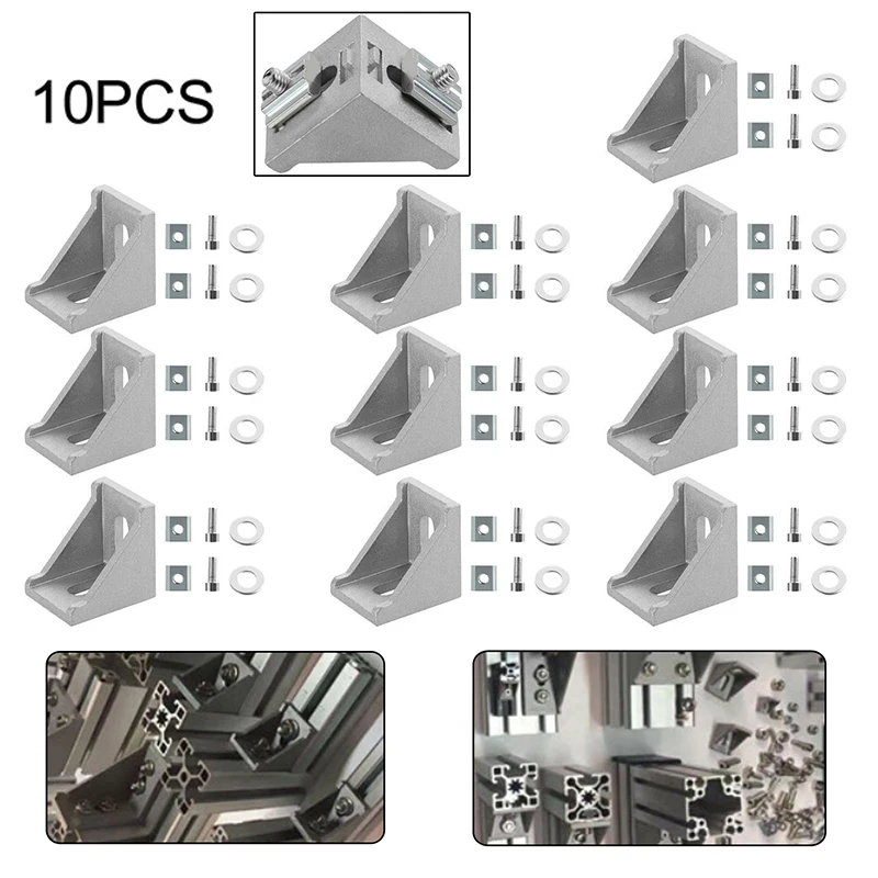 10Pcs Aluminum L Shape Brace Corner Joint 90 Degree Right Angle Fasten Bracket