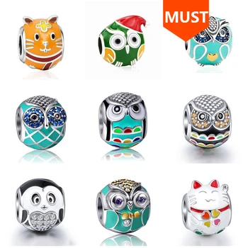 

SG animal family fit authentic Europe bracelets enamel charms owl hamster penguin cat beads with CZ silver 925 jewelry gifts