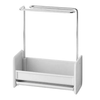 

Stainless Steel Towel Bar Sink Caddy Bathroom Hanging Drying Rack Multifunction For Kitchen Organizer Cleaning Brush Drain Tray