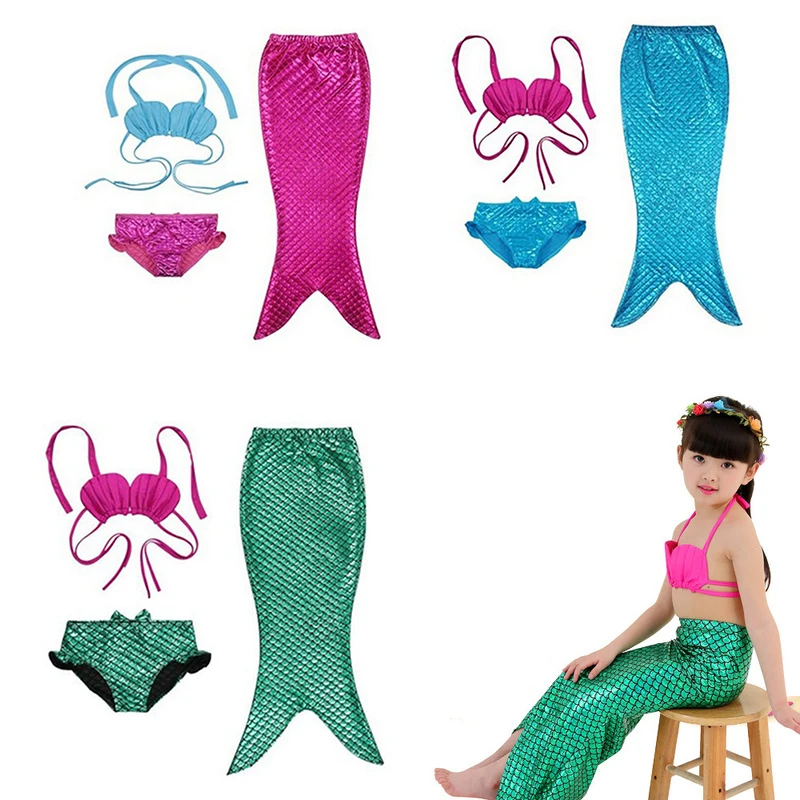 Summer Mermaid Cosplay Tails Costume Kid Swimwear Baby Girl Children Bathing Swimsuit Bikini Fancy Dress 3-12Y | Тематическая
