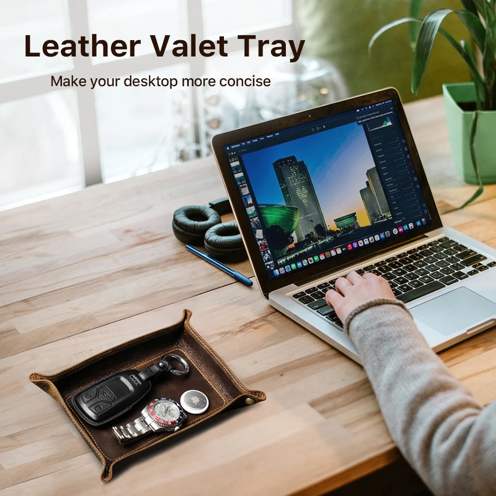 Leather Storage Pouch Genuine Leather Desktop Storage Tray For Jewelry Key