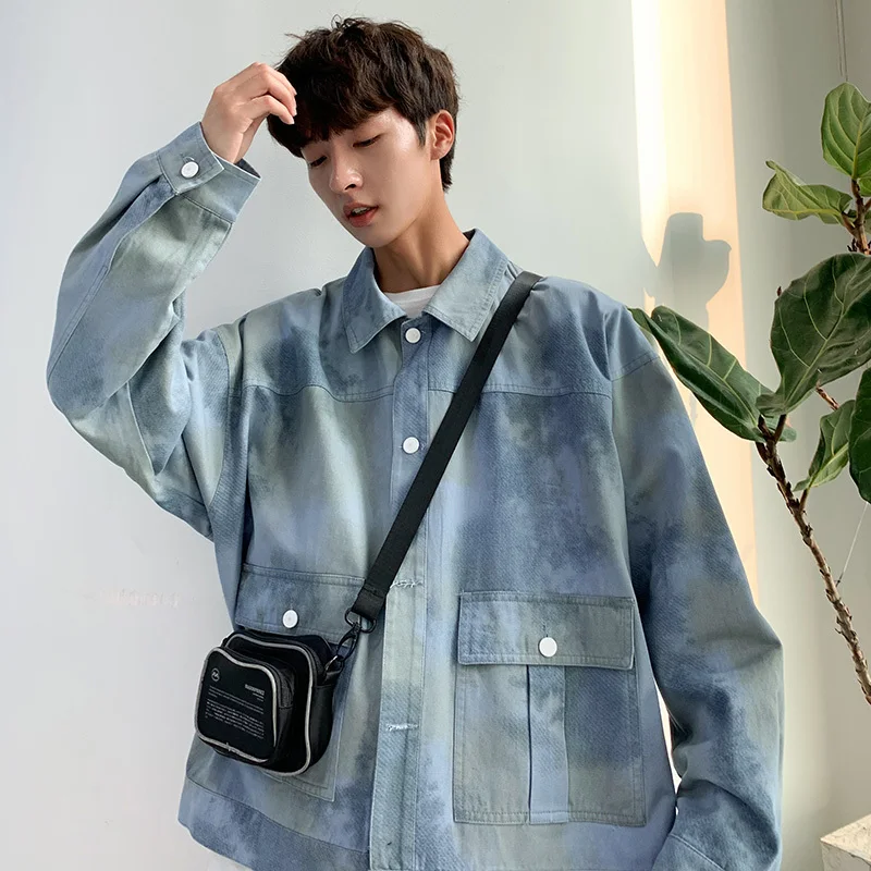 

Camouflage Denim Jacket Men's Fashion Washed Printed Casual Denim Jacket Man Streetwear Wild Loose Hip Hop Bomber Jacket Male