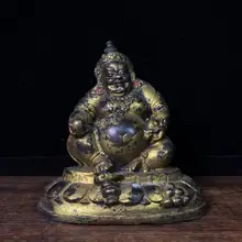 

4"Tibet Buddhism Temple Old Bronze Gilt Cinnabars Yellow God of Wealth Buddha Statue Northern Wei Style Enshrine the Buddha