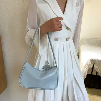 

Elegant Soft PU Leather Ladies Shoulder Bags Fashion Solid Color Women's Small Baguette Handbags Girls Underarm Bag Clutch Purse