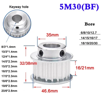 

1Pcs 5M 30 Tooth To 36 Tooth Synchronous Wheel Timing Belt Pulley Width 16mm 21mm Bore 6-19mm Keyway Hole