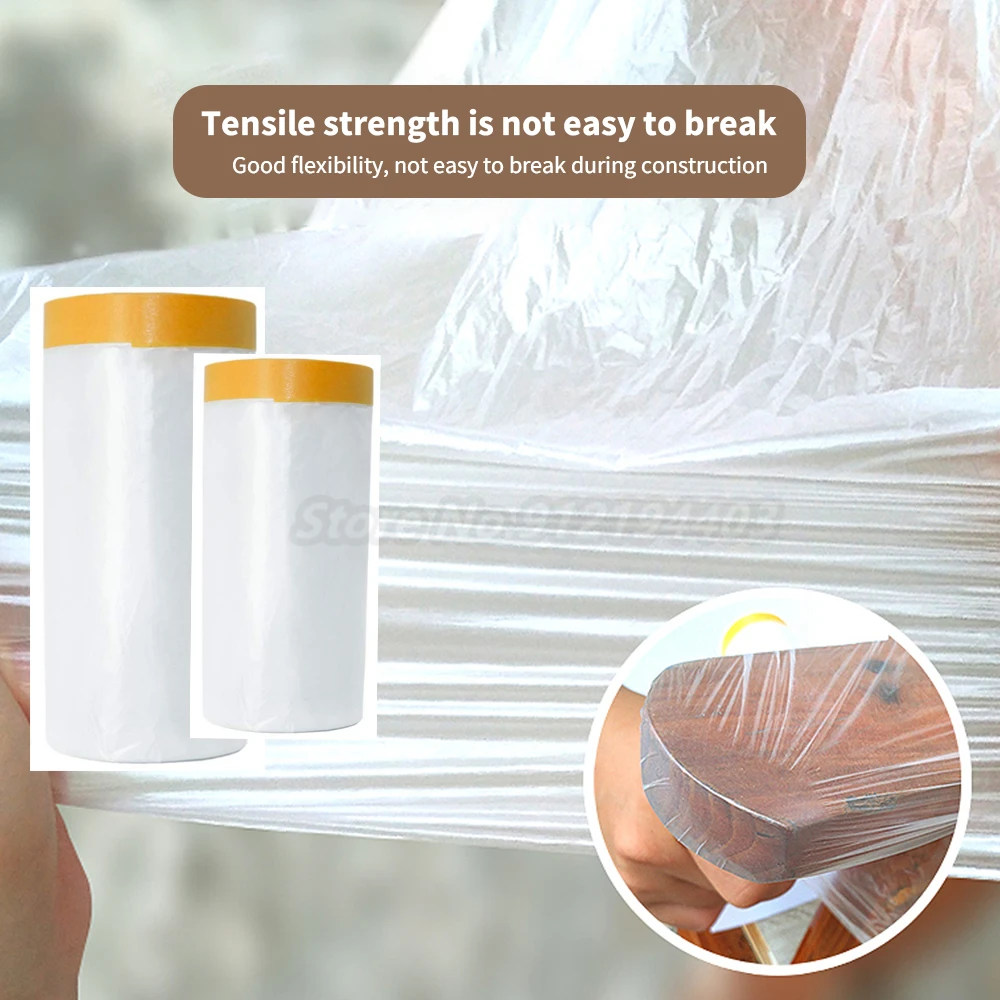 Clear Car Plastic Masking Film Pre-tapedBest Protective  Adhesive Automotive Paint 20M Clear Plastic Film To Prevent Dust