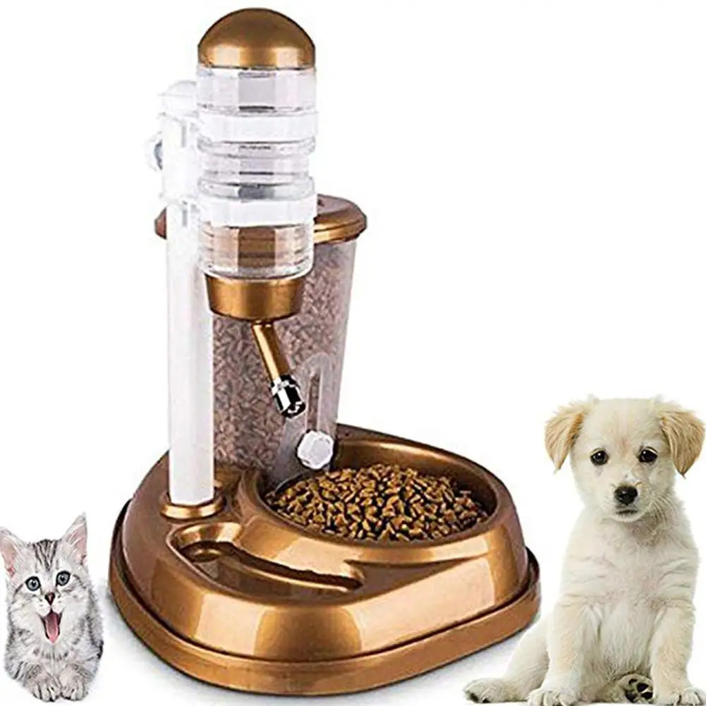 Dual-Use Pet Cat Dog Automatic Feeder with Water Fountain Large Capacity Food Bucket and Water Bottle Dispenser for Dog Cat