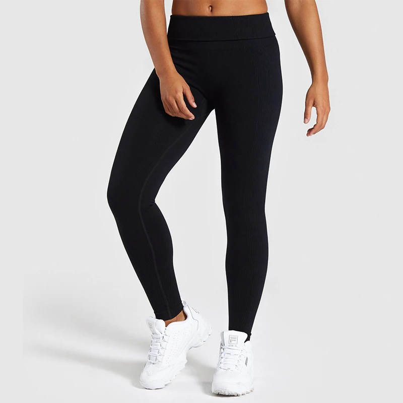Gym Tights Power Down Seamless Tummy Control Yoga Pants High Waist Sport Seamless Leggings Running Pants Women - Цвет: Black Leggings