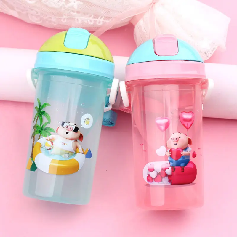 

Leak-Proof Children Cup with Straw with Suspender Strap Kettle Water Bottle Young STUDENT'S Glass Female Baby Kindergarten Drink