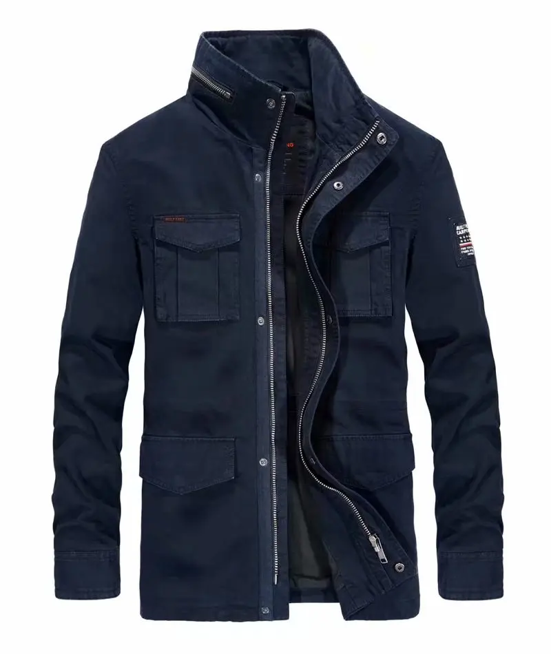 

ICPANS 2019 New Autumn Winter Denim Long Jacket Men Cotton Stand Collar Multi-pocket Casual Men's Windbreakers Jacket XXXL 4XL