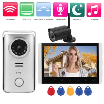 

videocitofono Video Intercom 7in TFT LCD Doorbell 2.4G Wireless Video Intercom RFID Night Vision Doorphone Kit with