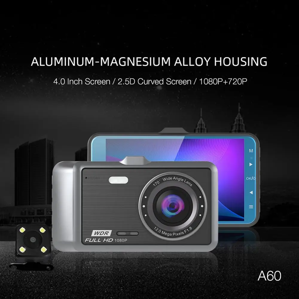Автомобильный видеорегистратор HD 1080p передний задний двойной объектив ips