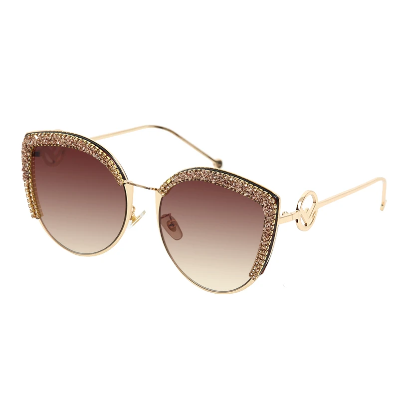 

Fashion Cat Eye Sunglasses Women Vintage Half Fram Sun Glasses for Men Retro Rhinestone Shade Eyewear Metal Rivet Uv400
