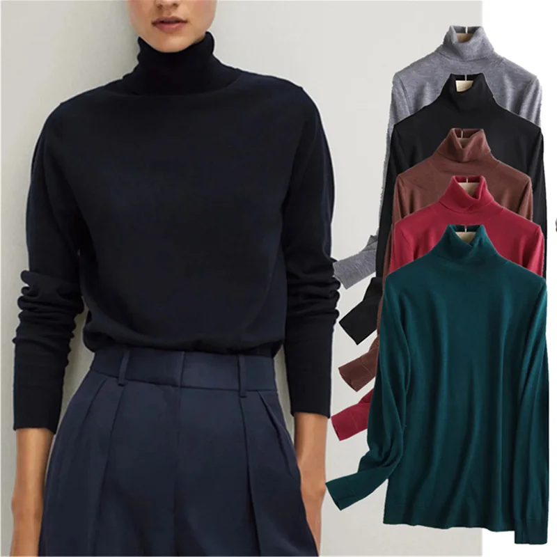 

New Winter Sweaters Women Pull Femme England Fashion Office Lady Simple Multicolor Turtleneck Wool Sweaters Women Pullovers